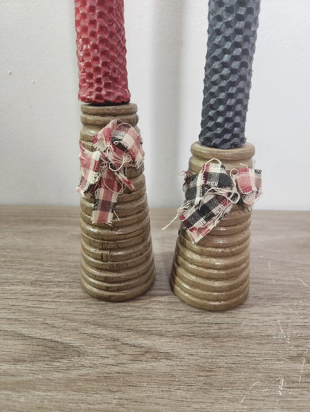 Primitive Wood Spool Beehive Bobbin Spindle Candle Holders